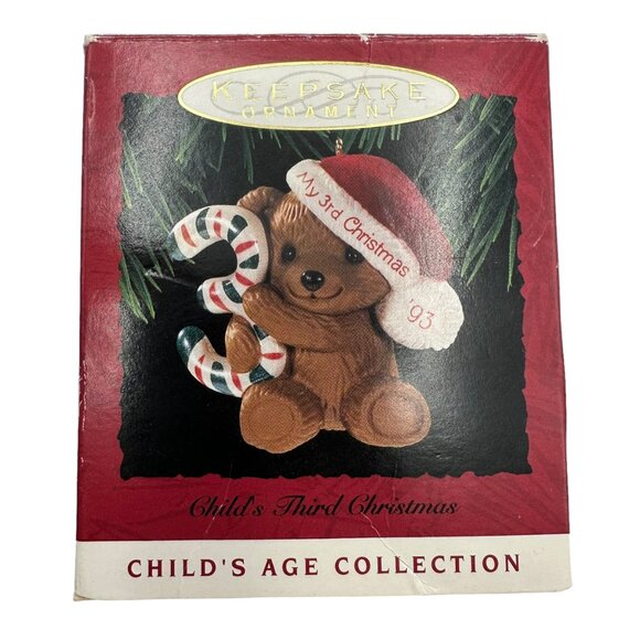 My 3rd Christmas 93 Bear Ornament With Candy Cane Holiday Decoration Childs - Picture 8 of 10